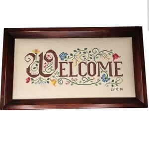 Vintage Crosstitch Welcome Sign Framed Picture